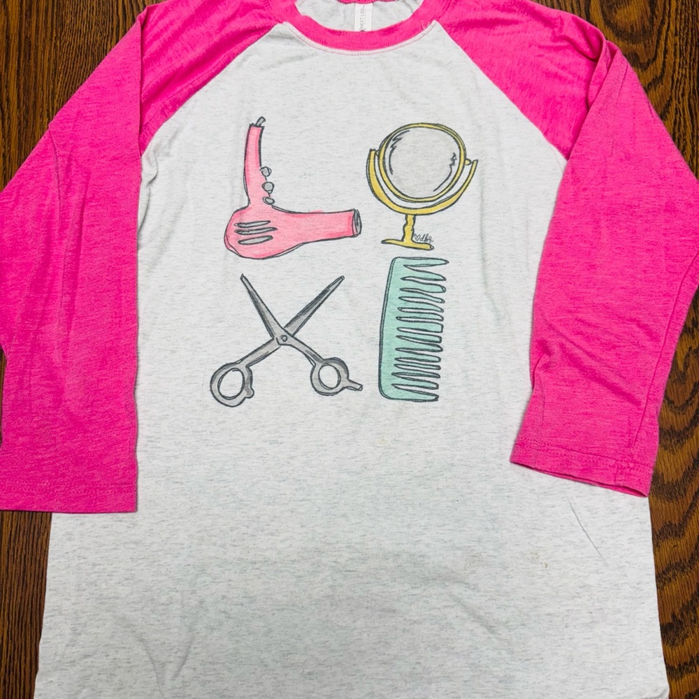 Next Level Apparel Pink and White Long Sleeve Tee